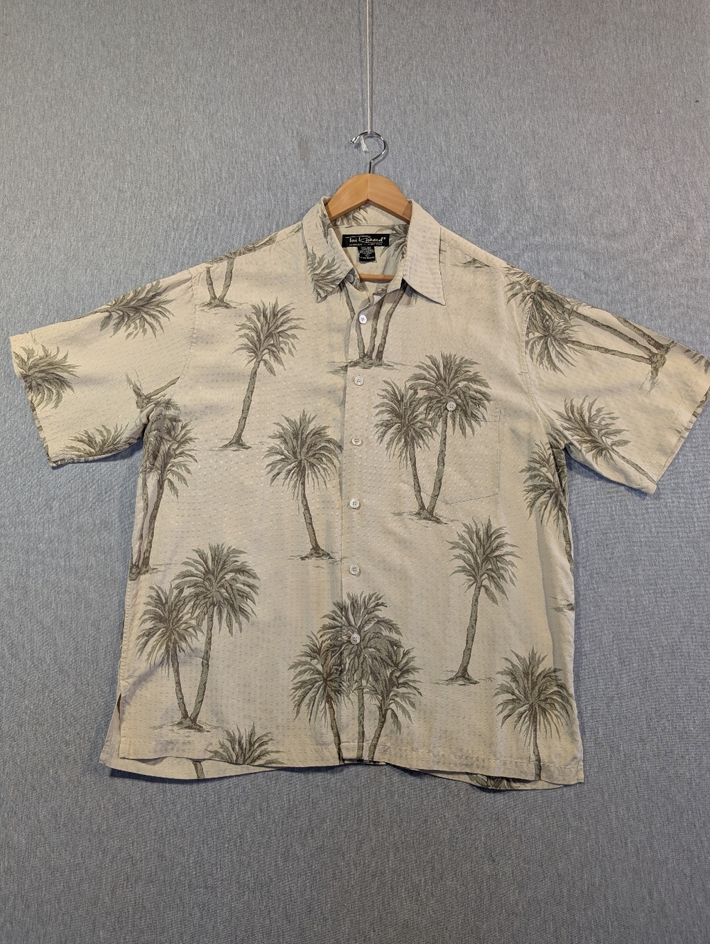 Tori Richard Honolulu Hawaiian Silk Shirt Men's Large Tan Green